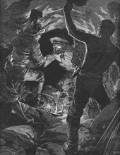 Le tunnel ferroviaire du St Gothard : Ouvriers italiens et suisses se rejoignant, au matin du samedi 27 fevrier 1880
