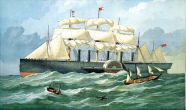 Le bateau à vapeur d'Isambard Kingdom Brunel 'Great Eastern', doté d'une roue à aube et de nombreuses voiles