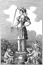 Woodcut showing Freya or Frigg goddess of love in Scandinavian mythology, wife of Odin