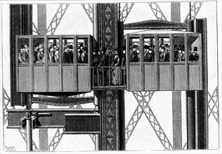Elevators (lifts) by Leon Edoux for carrying passengers to the second and third levels of the Eiffel Tower