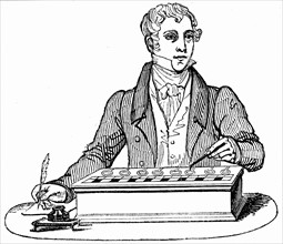 Clerk using a Pascal type of adding machine