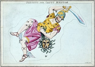 Constellation of Perseus, showing him carrying the head of Medusa