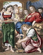 Marie-Madeleine enduit les pieds de Jésus avec de l'huile Sainte