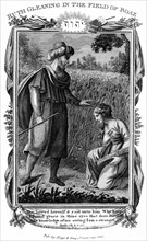 Ruth, Moabite widow, gleaning amongst the alien corn and attracts the attention of Boaz who marries her