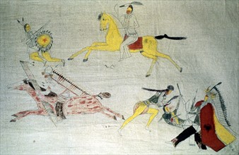 Guerriers Sioux dans la bataille, 1890