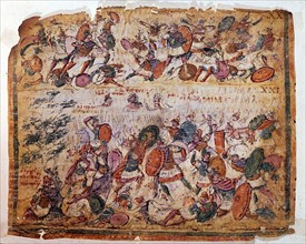 Scène de bataille tirée d'un manuscrit d'Homère "L'Iliade"