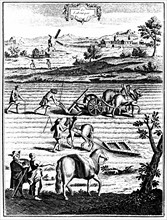 Labourage et hersage avec des chevaux, plantage de graines