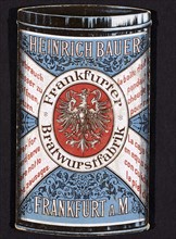 trade card for tinned Frankfurters produced by Heinrich Bauer