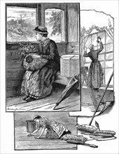 A country girl in railway carriage leaving home for the first time to go 'into service' as a maid in a city