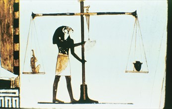 Wall painting of Horus weighing the soul of the dead
