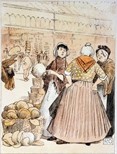 Market women discussing the merits of cauliflowers