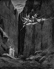 Dante protected by Virgil from harm by demons