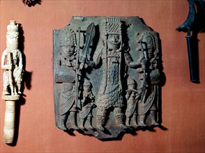 Benin bronze; plaque of warrior chief of the Bini tribe