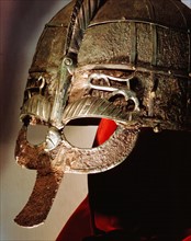 Anglo-Saxon helmet part of the Sutton Hoo treasure excavated near Woodbridge