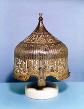 Iron helmet with calligraphic silver damascening decoration