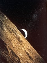Earth rise seen from surface of Moon