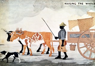 Slave with ox-cart containing the week's cotton pickings