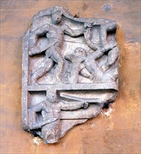 Fragment of relief showing gladiators fighting