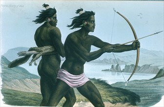 North American San Francisco Indians hunting with bows and arrows