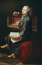 Young musician at the keyboard
