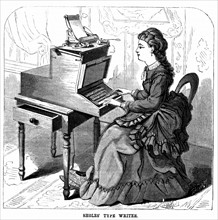 Woman using typewriter