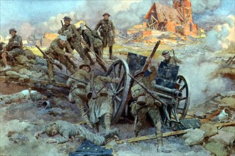British troops man-handling a captured German Field Gun