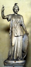 Minerva: Ancient Roman goddess of wisdom, patroness of arts, wearing helmet and holding shield