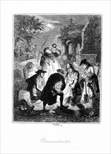 Resurrectionists or Body Snatchers raiding cemetery to provide a cadaver for dissection