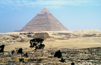 Ancient Egypt: Great Pyramid of Cheops, Giza, overlooking Muslim cemetery