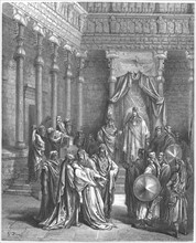 Esther, coming into presence of king Ashauerus expecting to die because she was a Jew, fainting in fear