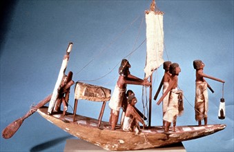 Funerary boat of painted wood