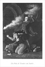 Chowles the coffin maker and Judith Malmayns the plague nurse, dying with their stolen treasure as they are overcome by smoke and molten lead from the burning Old Saint Paul's