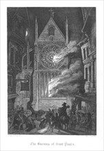 Old Saint Paul's burning during the Fire of London