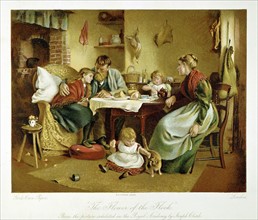 "The Flower of the Flock" Artisan country family at the tea table showing loving