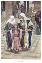 Mary and Joseph finding the young Jesus in the Temple where he had been sitting with the Doctors