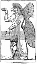 Assyrian winged god Nisroch carrying the pine cone, symbol of regeneration