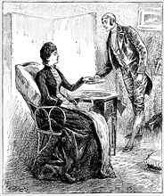 Footman presenting a card that a caller has left for his mistress