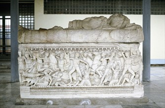 Battle scene from sarcophagus c300 BC