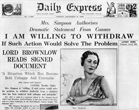 Front page of the 'Daily Express' about American socialite Wallis Simpson, 1936