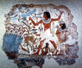 Ancient Egyptian hunting wildfowl with a throwing stick