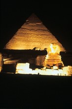 The Sphinx and Great Pyramid at night