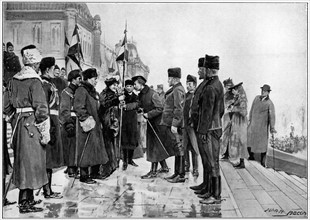 Lady Minto presenting colours to Herchmer's Horse as they leave Ottawa for South Africa, 19 January 1900