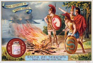 Aerial Telegraph: Ancient Greek soldiers tending a signal fire