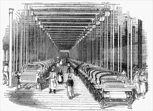 Weaving shed fitted rows with power looms