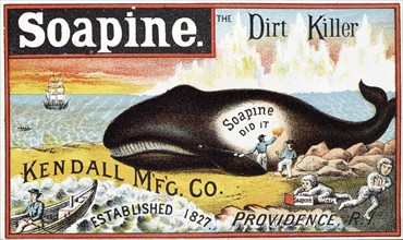 Soapine household cleaner. From late 19th century American  trade card for Kendall Manufacturing