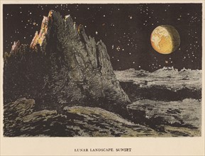 Artist's impression of lunar landscape at sunset