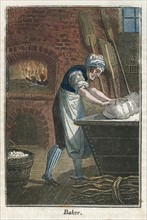 The Baker kneading dough on lid of flour bin