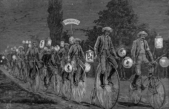 Gathering of the UK cycling clubs at Castle Inn, Woodford, Essex, 1 June 1889