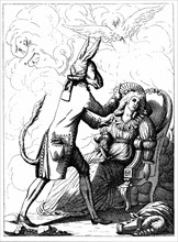 Caricature of Mesmer, showing him as an ass, hypnotising a subject with a finger