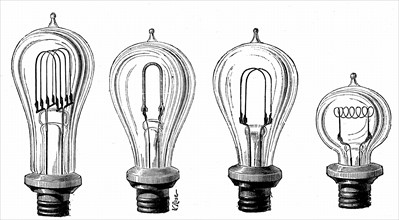 Edison's incandescent lamps showing various forms of carbon filament